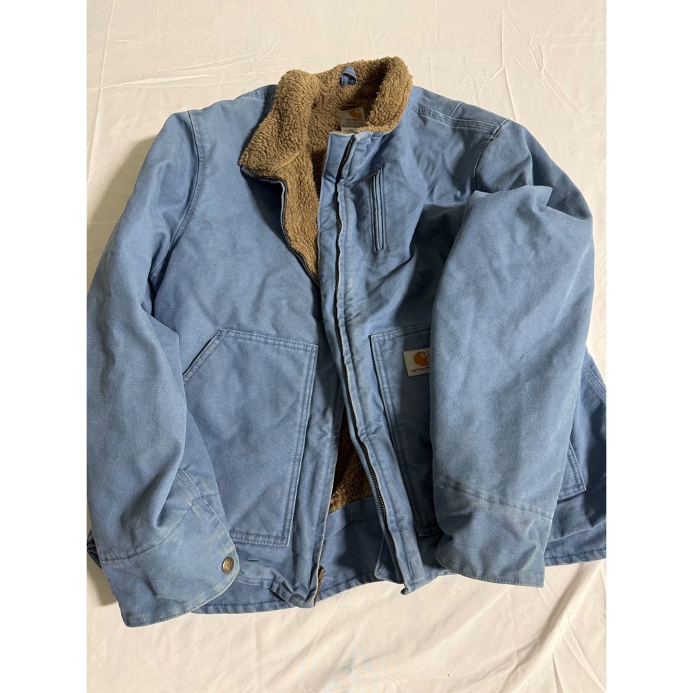 Vintage Carhartt WJ022 FHB Blue Womens Jacket Sherpa Lined Sandstone Duck Coat - Picture 6 of 16